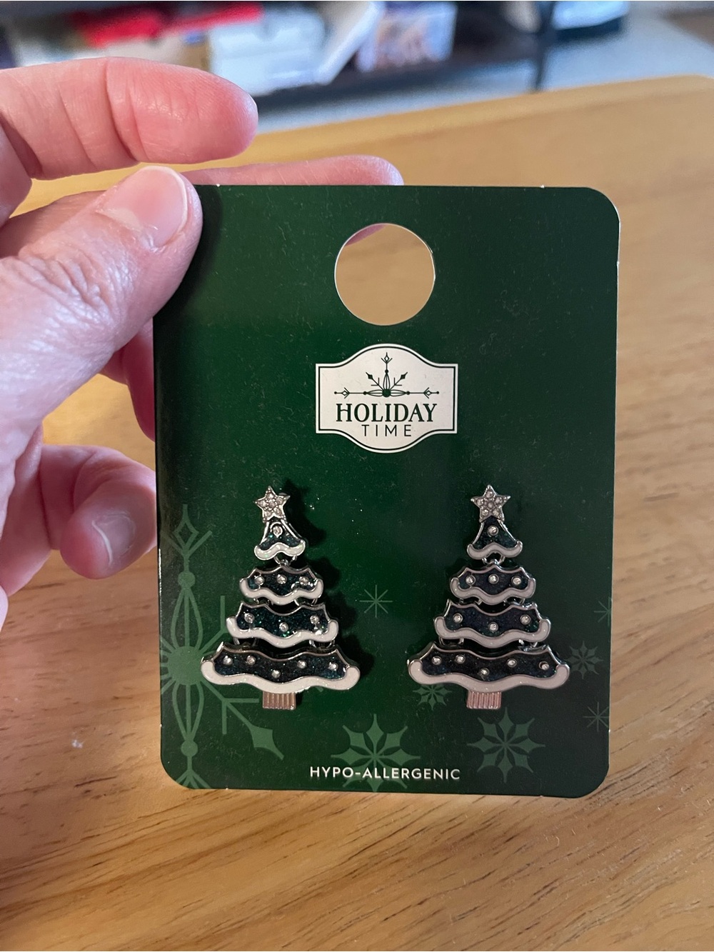 Holiday Time Black and White Christmas Tree Stud Earrings